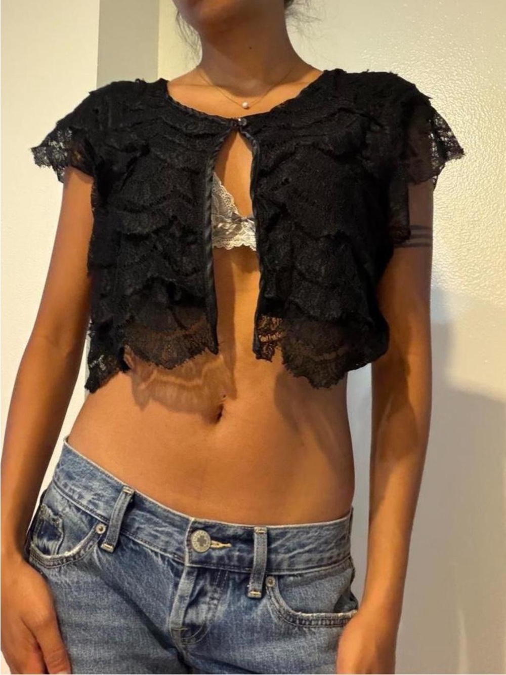 Charlotte Russe Black Lace Cropped Cardigan